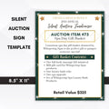 Green silent auction fundraiser display sign